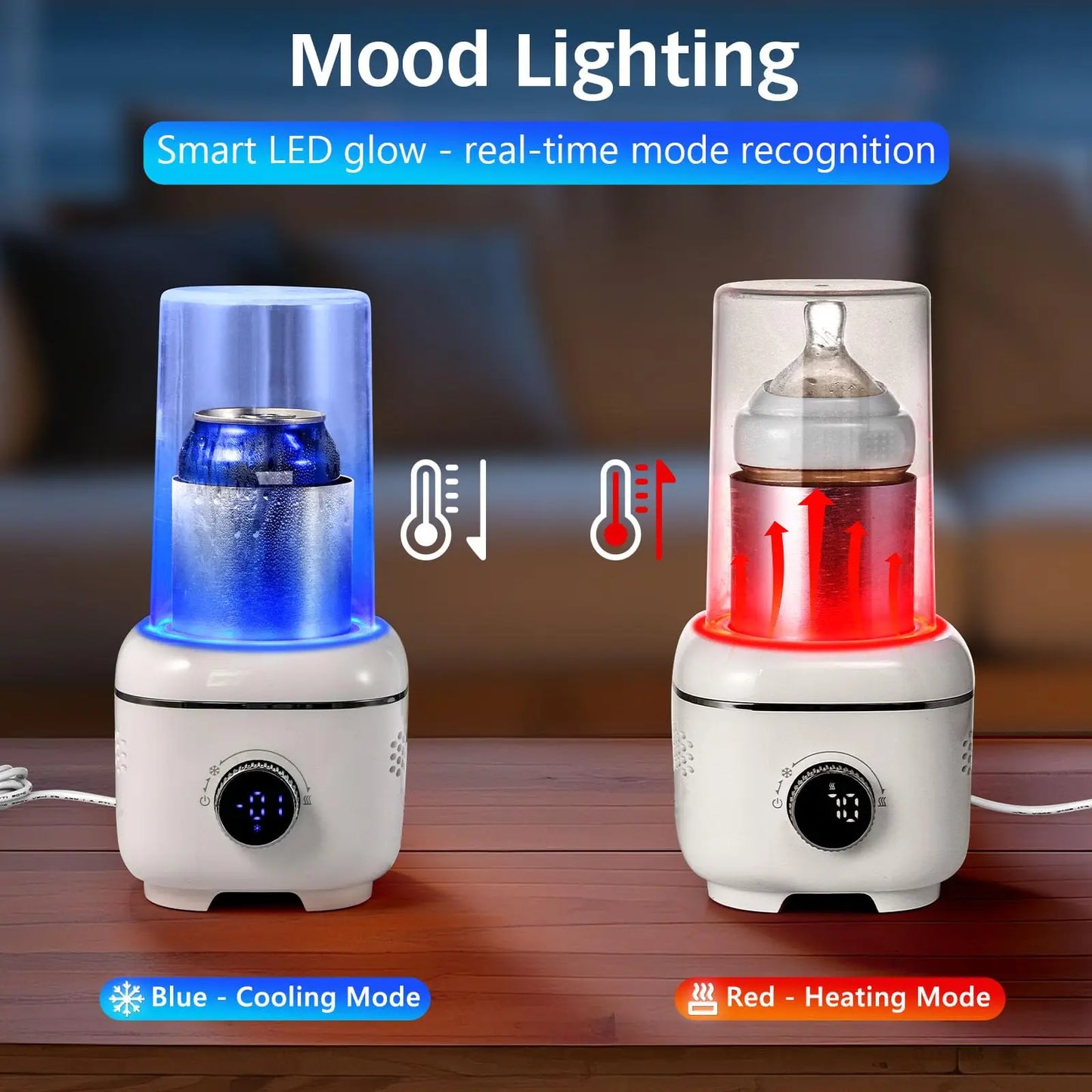 Eary 2-in-1 Cooling & Heating Cup with Mood Light Electric Can Drink Beverage Cooler for Cola Beer Coffee Juice Yogurt US Plug