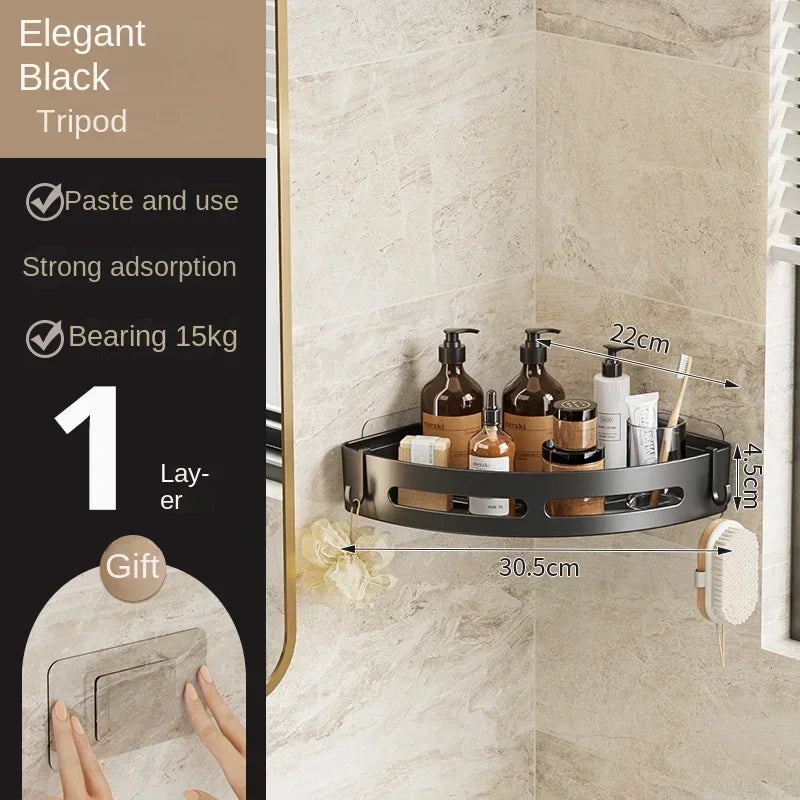 Bathroom Shelves Organizer No Punching Required Kitchen Corner Shelf Racks Shampoo Makeup Storage Holder Shower Towel Caddy Rack