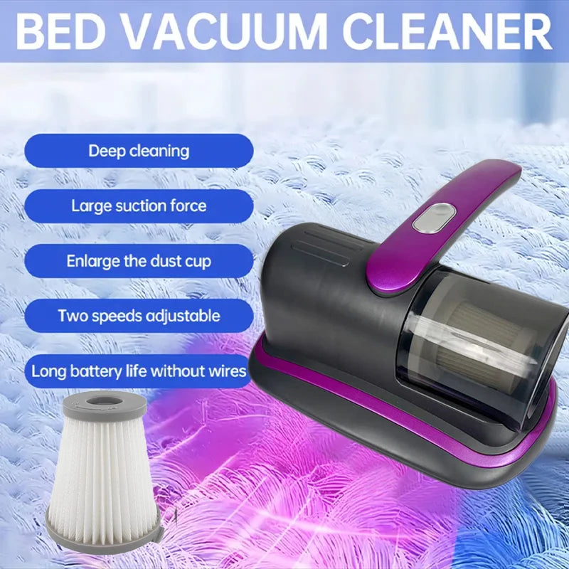 Wireless Handheld Mattress Vacuum Cleaner with UV-C Light HEPA Filter And Ultrasonic Vibration12KPa for Bed Sofa Car Seat Carpet