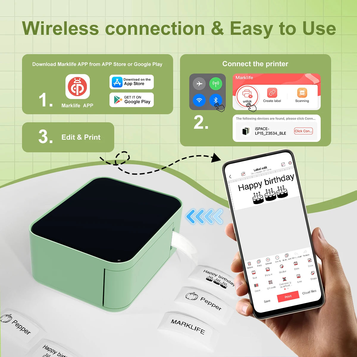 Marklife P15 Mini Label Printer Portable Thermal Bluetooth Adhesive Paper Printer Stickers Maker Inkless Tag Labeling Machine
