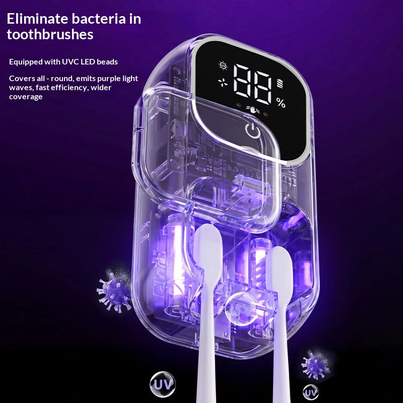 Mini Dual Toothbrush UV Steriliser, Portable Rechargeable Disinfector with Sensor Switch & Charging Display