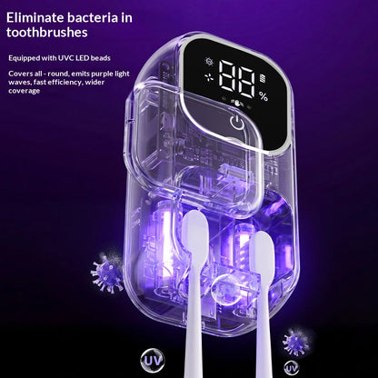 Mini Dual Toothbrush UV Steriliser, Portable Rechargeable Disinfector with Sensor Switch & Charging Display