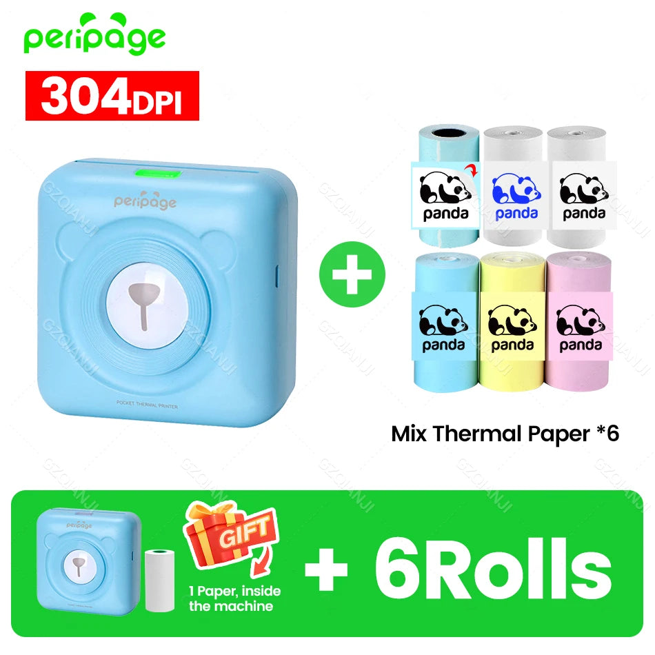 7 Colors Peripage A6 304DPI Mini Photo Printer Notes Sticker Label Printing Machine Bluetooth Portable Wireless Printer Marker