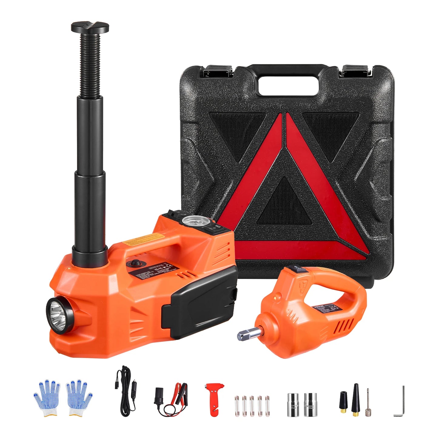 SucceBuy Electric Car Jack, 5T Electric Scissor Jack with Built-In Inflator 12V Tire Changer with  LED Light for Sedan SUV Truck