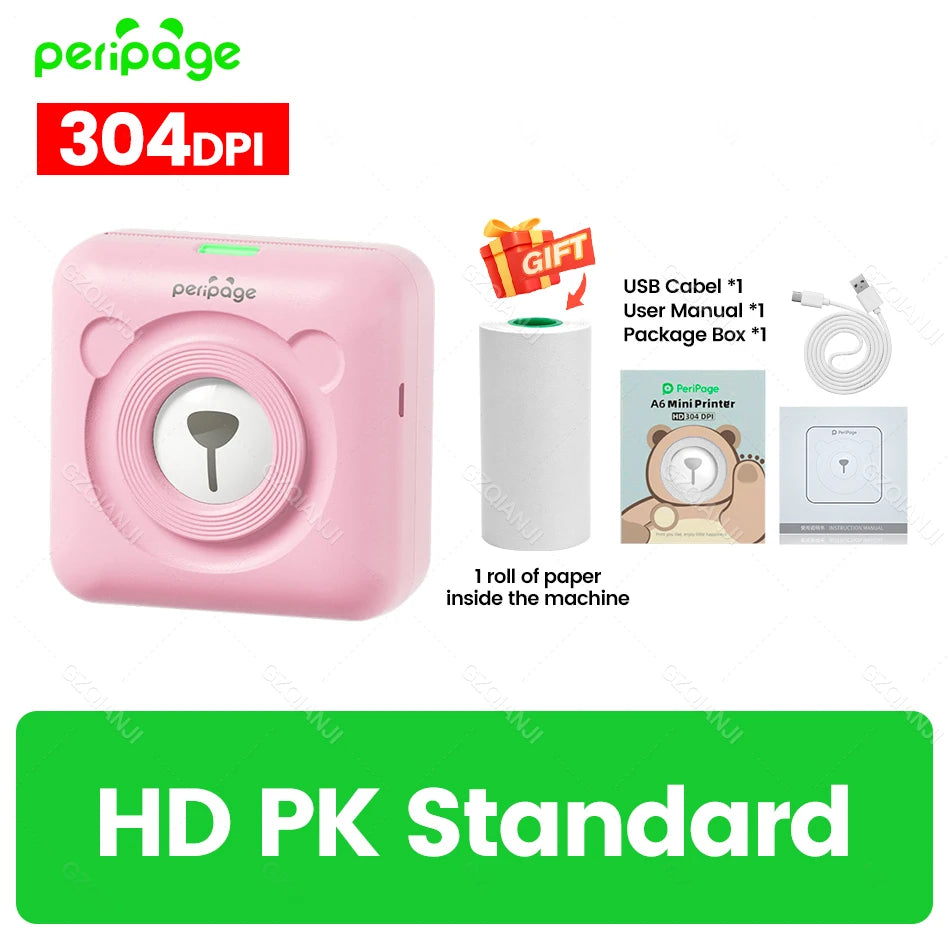 7 Colors Peripage A6 304DPI Mini Photo Printer Notes Sticker Label Printing Machine Bluetooth Portable Wireless Printer Marker