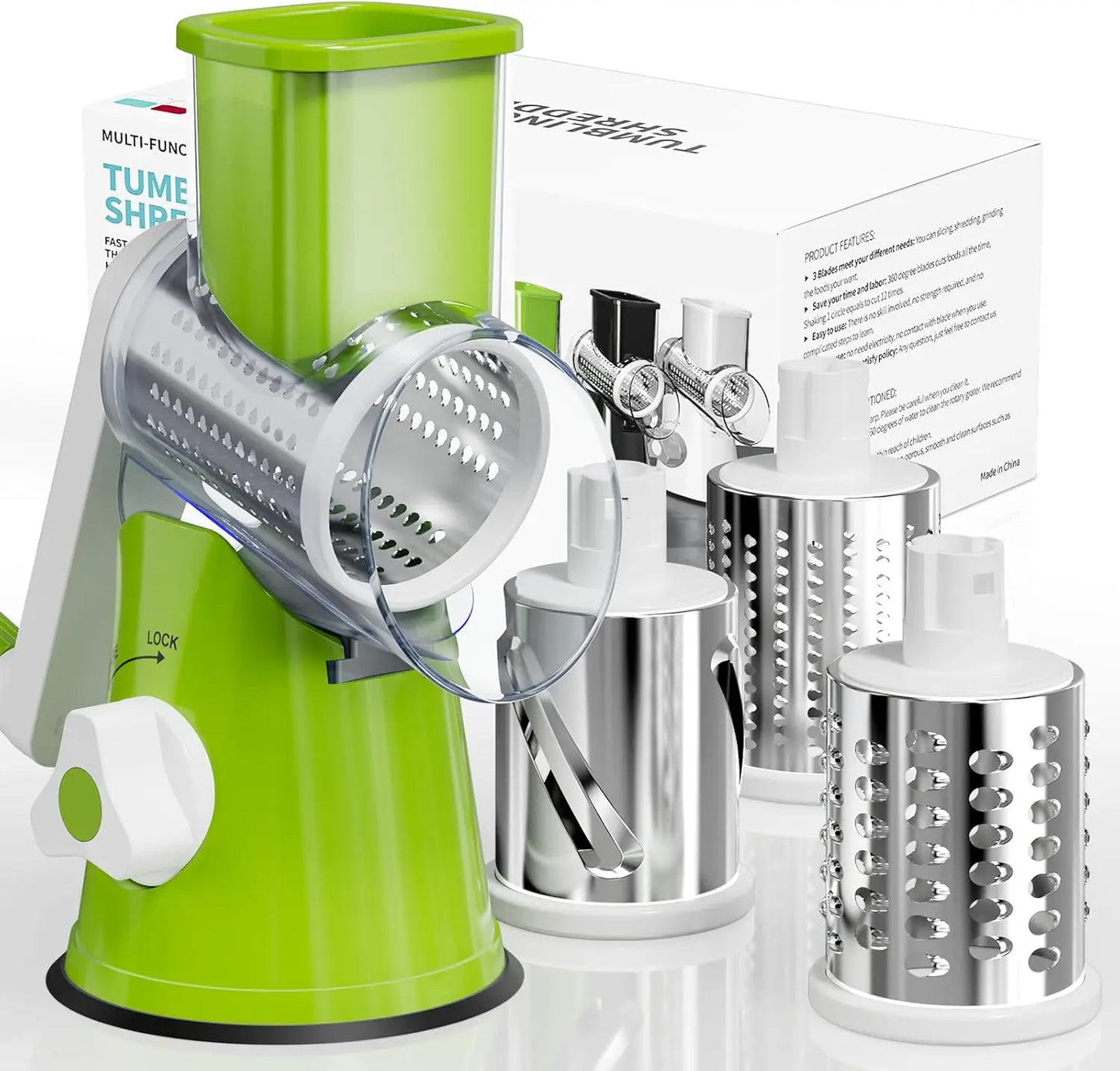 Hand Crank Rotary Vegetable Cutter 3 Drum Grater 3in1 Vertical Slicer Shredder Grinder Multifunction Manual Kitchen Cutting Tool