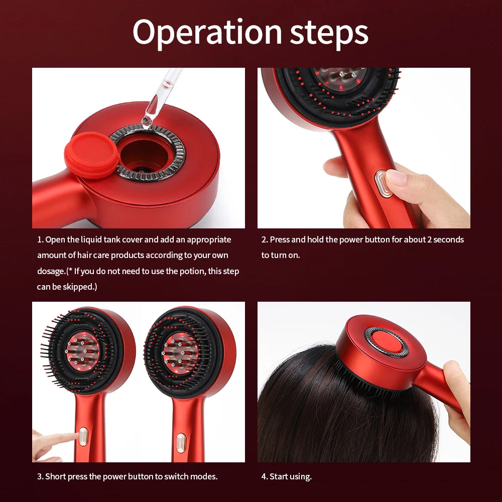 Scalp Massage Comb with Red Light, Electric Hair Scalp Massager with 3 Modes, Rechargeable 6ml Serum Applicator Tool