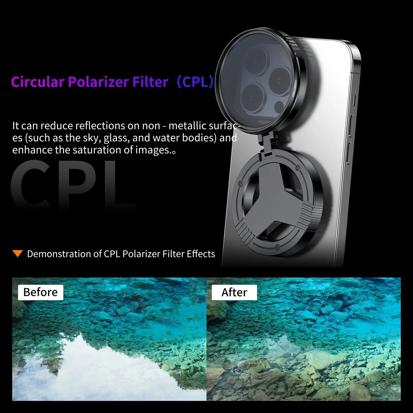 Magnetic Circular Universal Polarizer Camera Lens Clip 52MM CPL Filter Kit Professional Phone Camera Lens for Magsafe IPhone 16