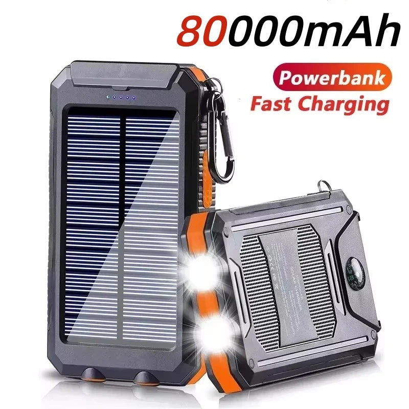 Solar Power Bank 80000mAh Portable Power Bank External Battery Fast Charging Strong Light LDE Light for All Smartphones