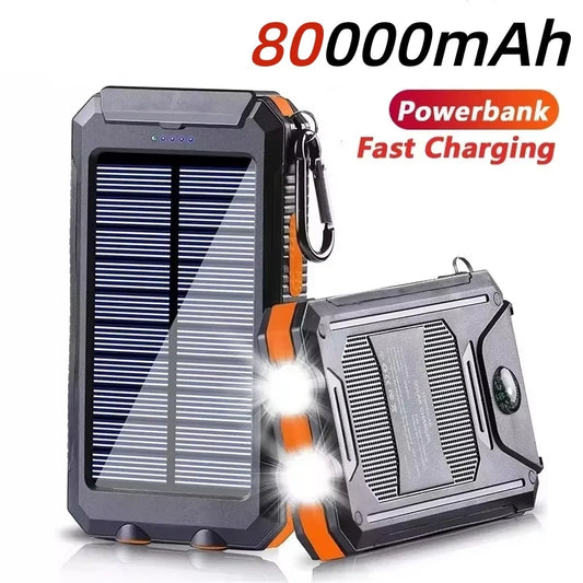 Solar Power Bank 80000mAh Portable Power Bank External Battery Fast Charging Strong Light LDE Light for All Smartphones