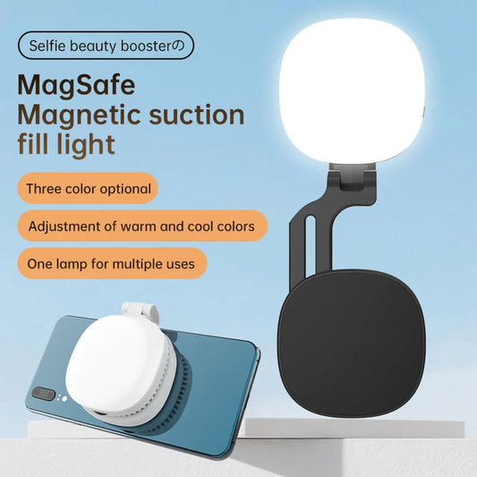 Magnetic Phone Selfie Light with Mirror, Rechargeable LED Ring Light, Black & White, Portable for Makeup, TikTok, Vlog & Video C
