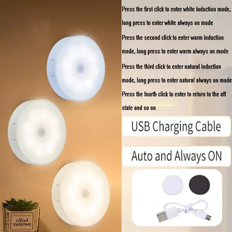 6-Pack Under Cabinet Lighting, Rechargeable Motion Sensor Puck Lights, 3Color Temps Night Light, Magnetic Stick on Lamp