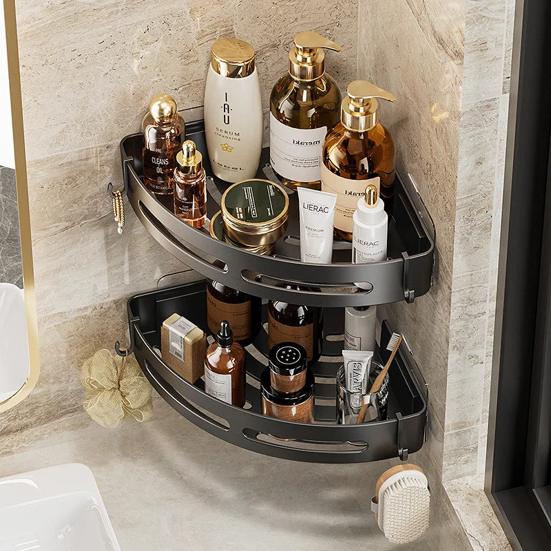 Bathroom Shelves Organizer No Punching Required Kitchen Corner Shelf Racks Shampoo Makeup Storage Holder Shower Towel Caddy Rack