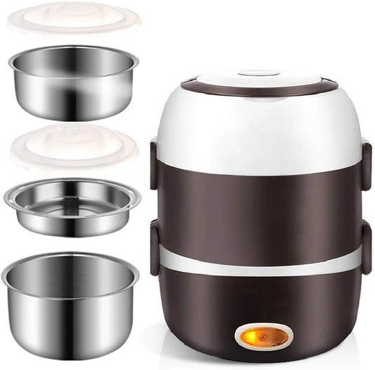 2026 New Electric Lunch Box,3 Layers 2L Portable Electric Heating Bento Lunch Box Rice Cooker,110V 200W,Stainless Steel+PP