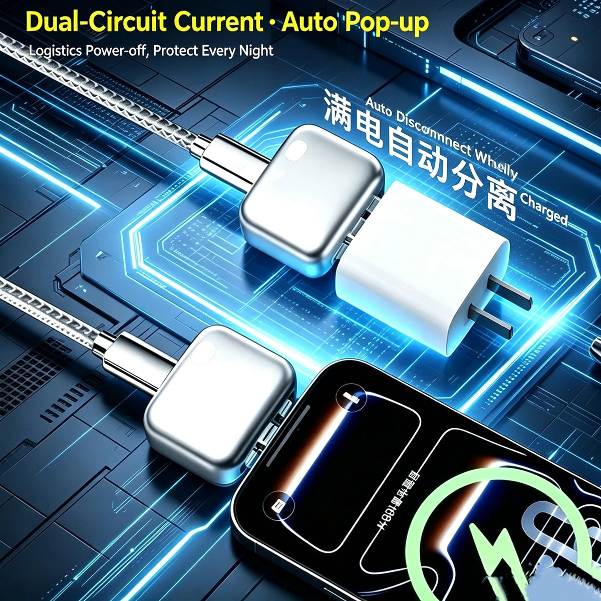 Auto-Disconnect Charging Adapter 140W Type-C Fast Charge Safety Separator Automatically Cut Power Eject Phone When Fully Charged