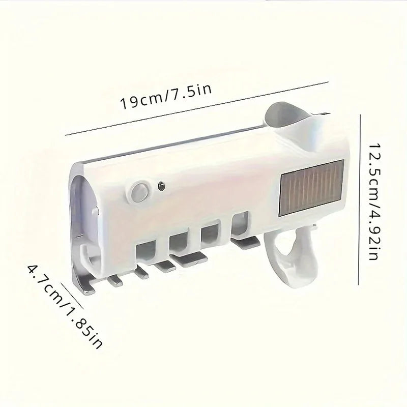 Upgraded 3-in-1 Electric Blue Light Disinfection Toothbrush Holder with Toothpaste Dispenser, Wall-Mounted No-Drill USB Charging