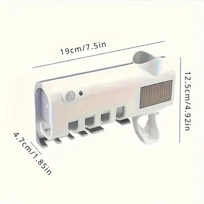 Upgraded 3-in-1 Electric Blue Light Disinfection Toothbrush Holder with Toothpaste Dispenser, Wall-Mounted No-Drill USB Charging