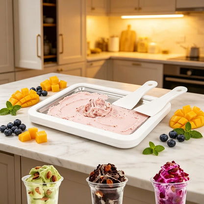 Ice Cream Maker Pan with 2 Scrapers Ice Cream Maker Plate Multifunctional Cold Sweet Fried Food Plate Rolled Ice Cream Maker