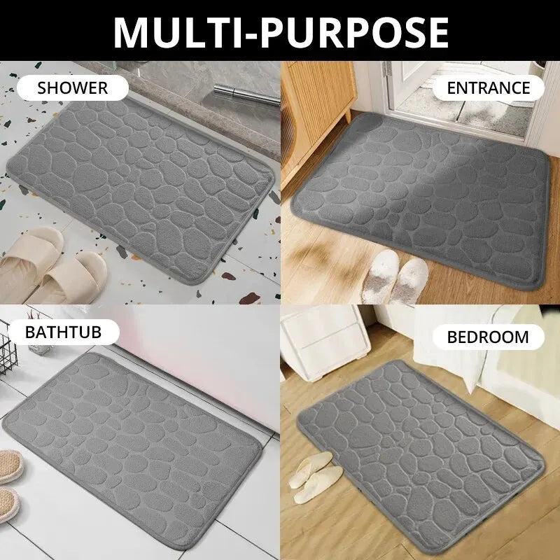 1pc Embossed Fiber Carpet, Bathroom Living Room Anti Slip Mat, Pebble Floor Mat, Household Items