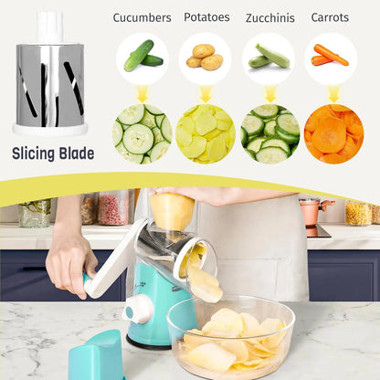 Hand Crank Rotary Vegetable Cutter 3 Drum Grater 3in1 Vertical Slicer Shredder Grinder Multifunction Manual Kitchen Cutting Tool