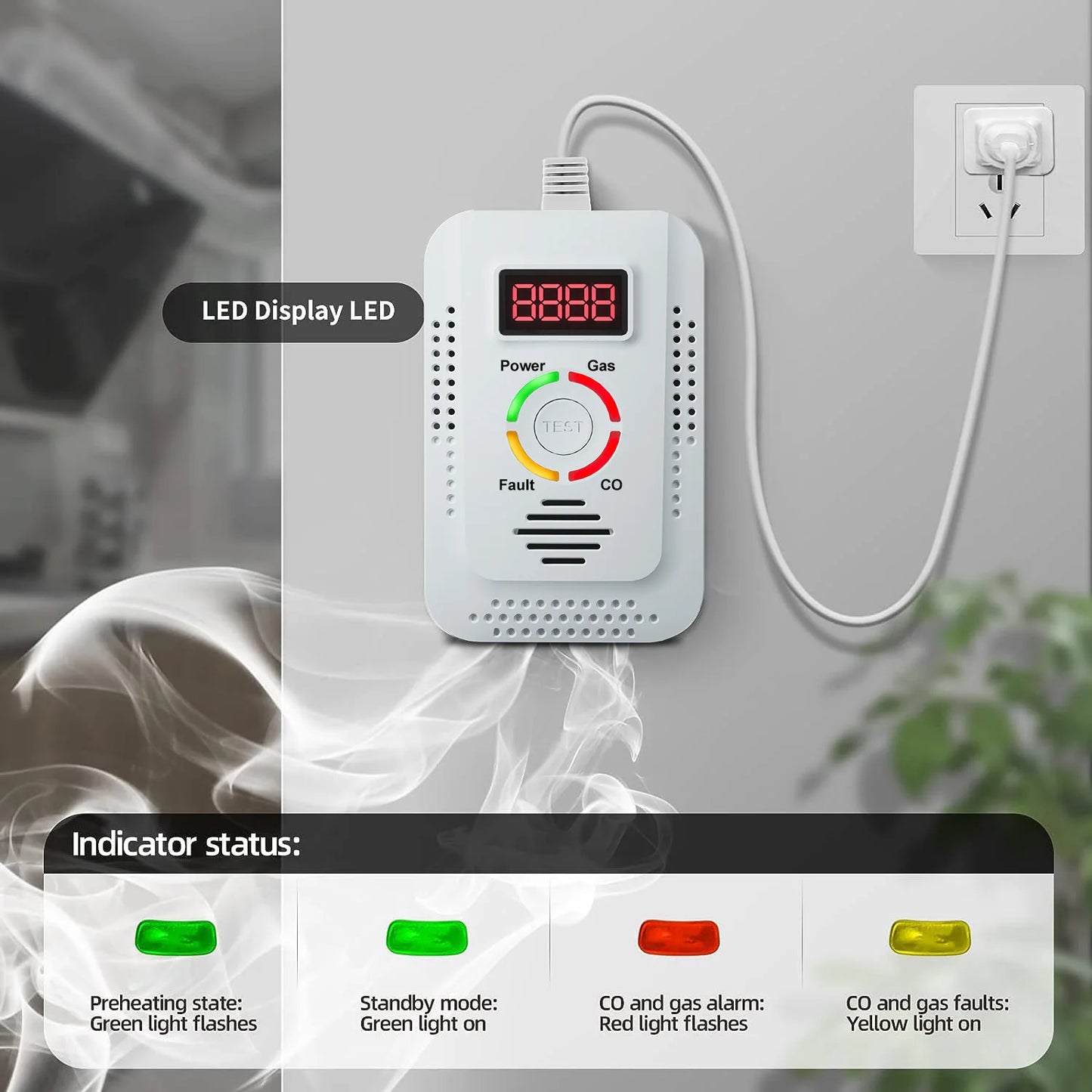 Natural Gas Detector 2in1 And Carbon Monoxide CO Detector, Combustible Gas Leak Detector Monitor For Co, Lpg, Methane In Kitchen