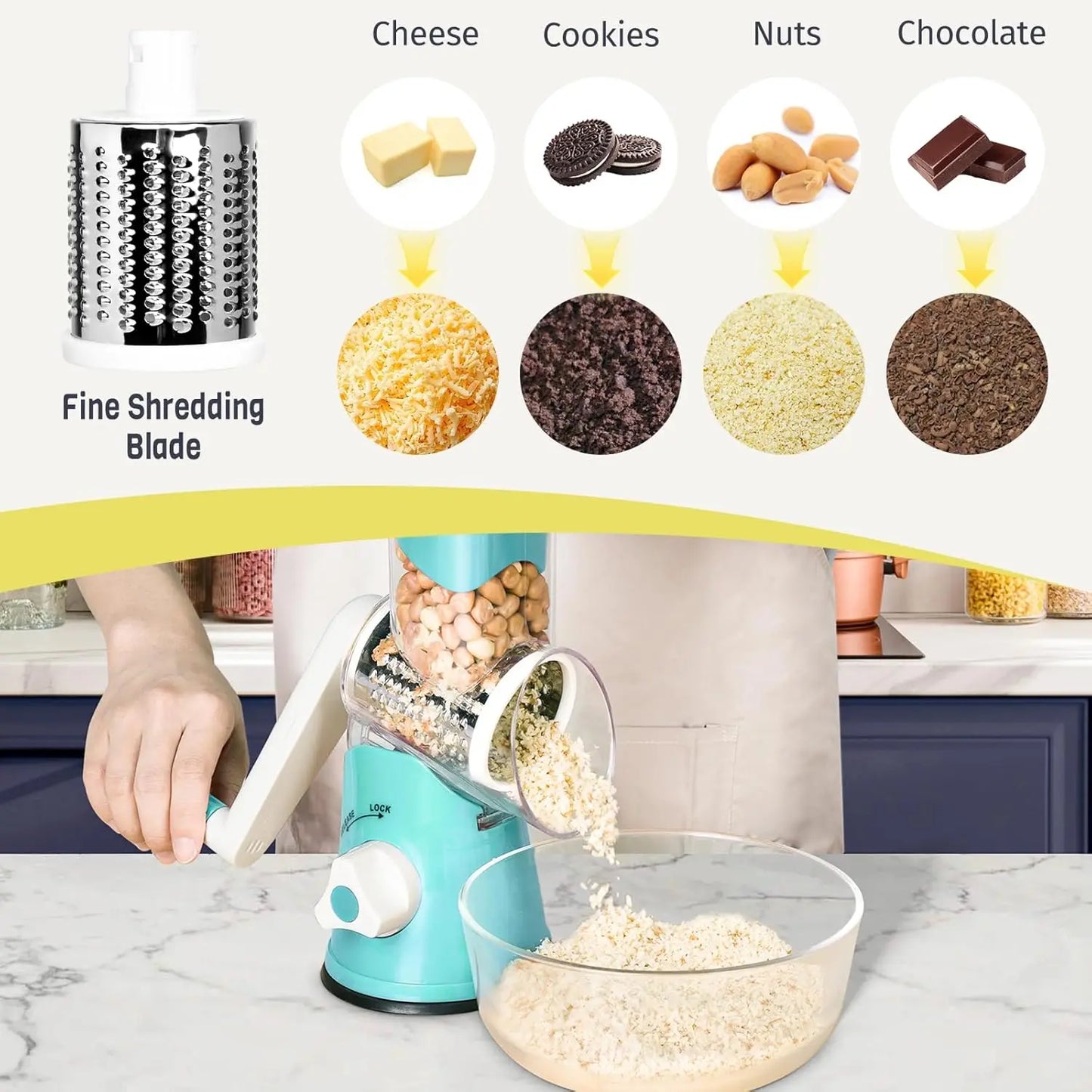 Hand Crank Rotary Vegetable Cutter 3 Drum Grater 3in1 Vertical Slicer Shredder Grinder Multifunction Manual Kitchen Cutting Tool