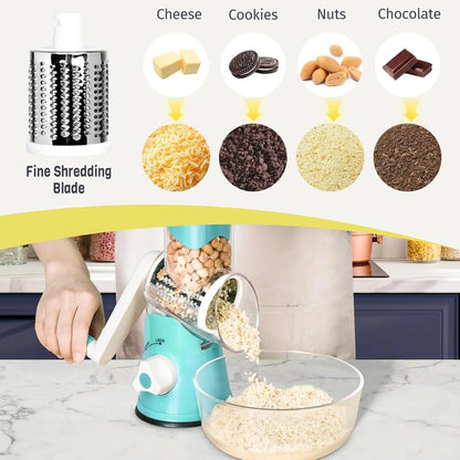 Hand Crank Rotary Vegetable Cutter 3 Drum Grater 3in1 Vertical Slicer Shredder Grinder Multifunction Manual Kitchen Cutting Tool
