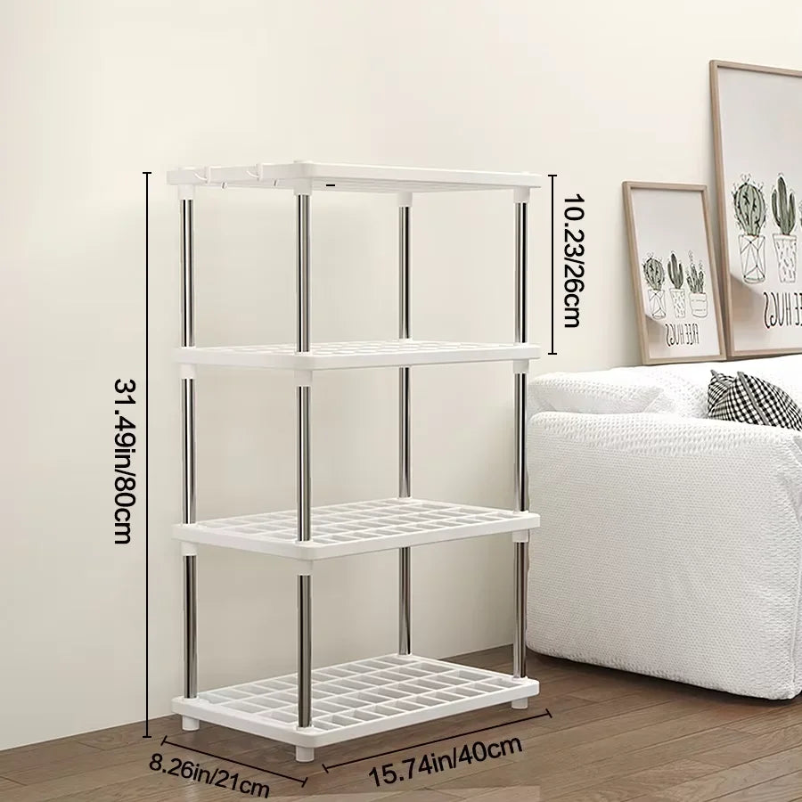4 Tier Storage Shelf Organizer, Multipurpose Shelving Unit with Stainless Steel Poles for Kitchen Bathroom Living Room Storage