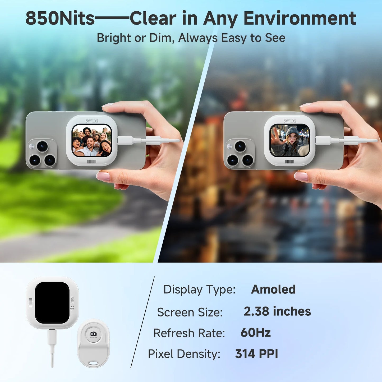 Mini Phone Vlog Selfie Display Screen, Used for Rear Camera Selfies/Logs/Live Streams, Compatible with iPhone Camera Display