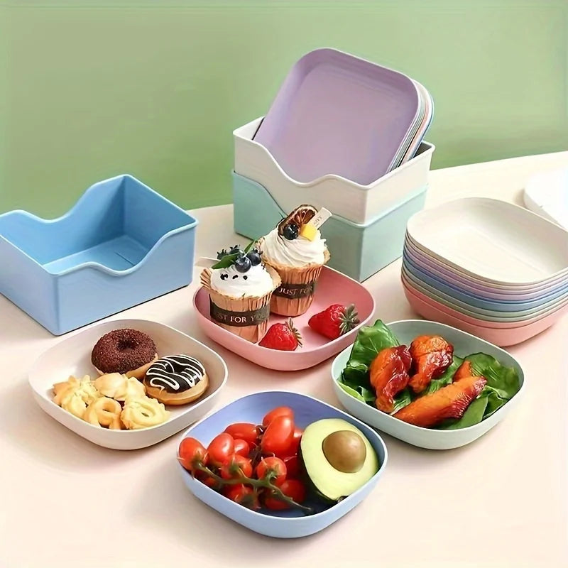 10pcs Set Reusable Fruit & Dessert Plates - Washable, Multifunctional Snack Dishes with Built-In Base for Bones & Candy - Versat