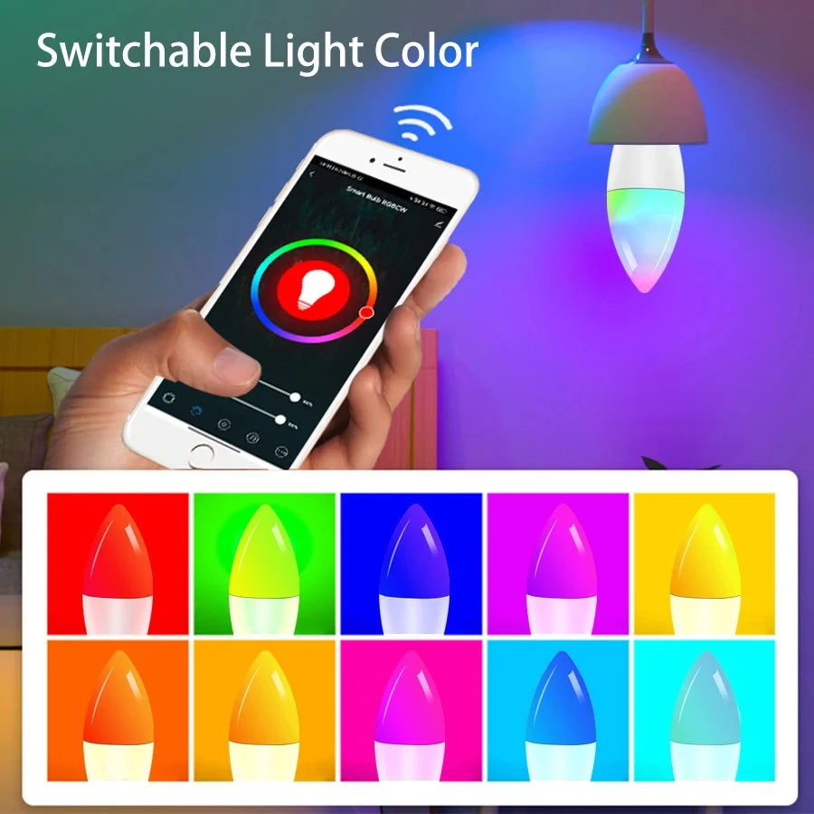 Smart Led Candle Light Bulbs E14 Wifi Bluetooth Tuya Smart Life Spotlight RGB Lamp App Control for Bedroom Living Room Decor