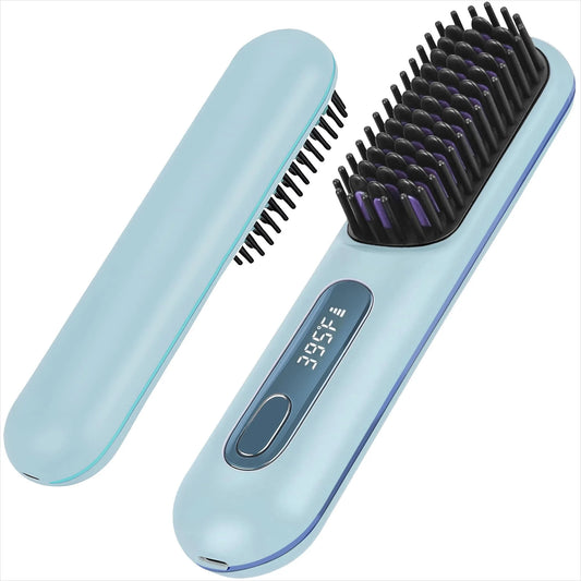 Portable Hair Straightener Brush Cordless USB Charging Straightening Comb LED Display & Ceramic Coating, Ionic Technology