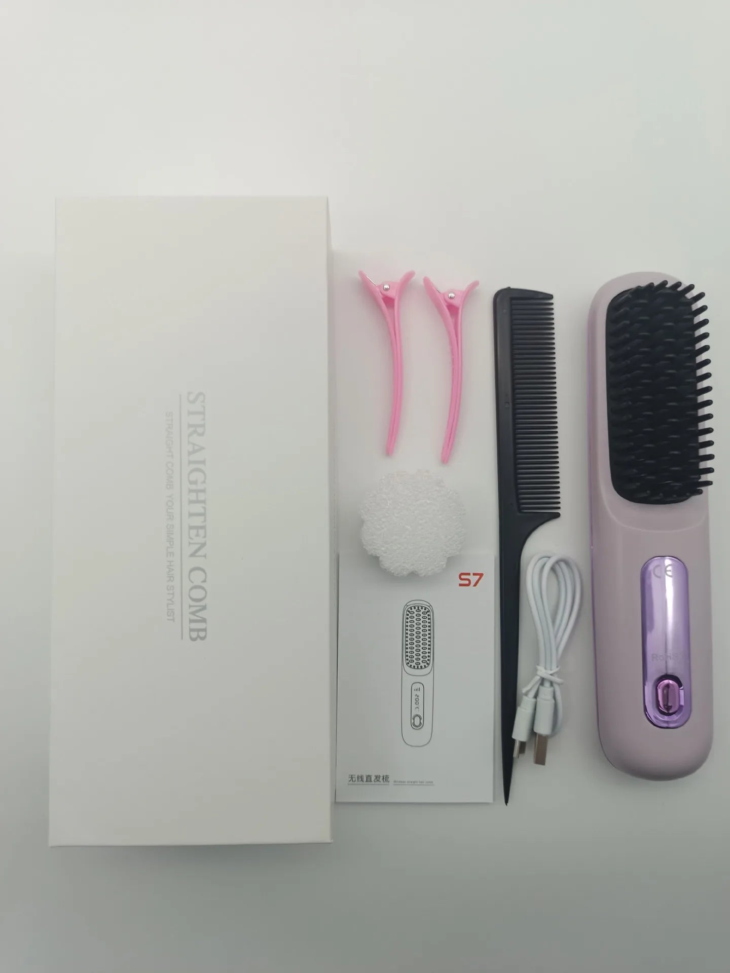 Portable Hair Straightener Brush Cordless USB Charging Straightening Comb LED Display & Ceramic Coating, Ionic Technology