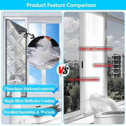 Padded Portable AC Window Seal Kit Silver Coated Sliding Window Vent Cloth for Air Conditioner Exhaust Hose Insulation