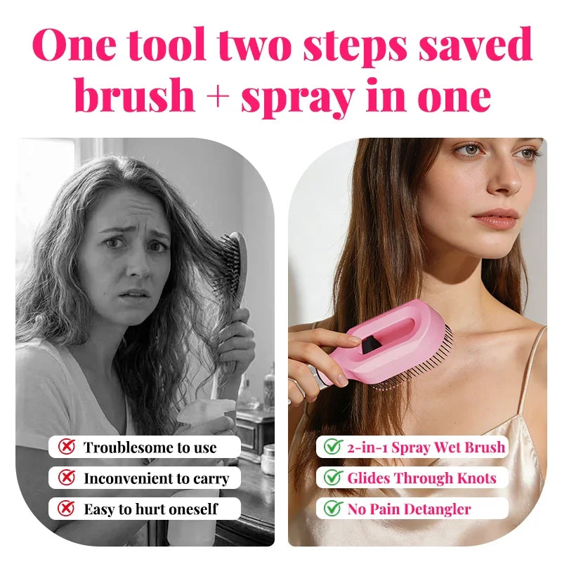 2-in-1 Spray Hair Brush Set Detangling Anti-Static Scalp Massage Comb with Continuous Mist Spray Bottle for Wet Dry Hair Styling