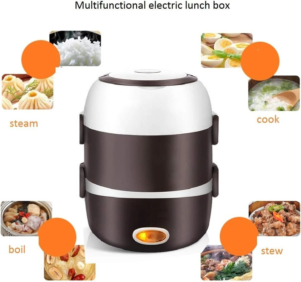 2026 New Electric Lunch Box,3 Layers 2L Portable Electric Heating Bento Lunch Box Rice Cooker,110V 200W,Stainless Steel+PP