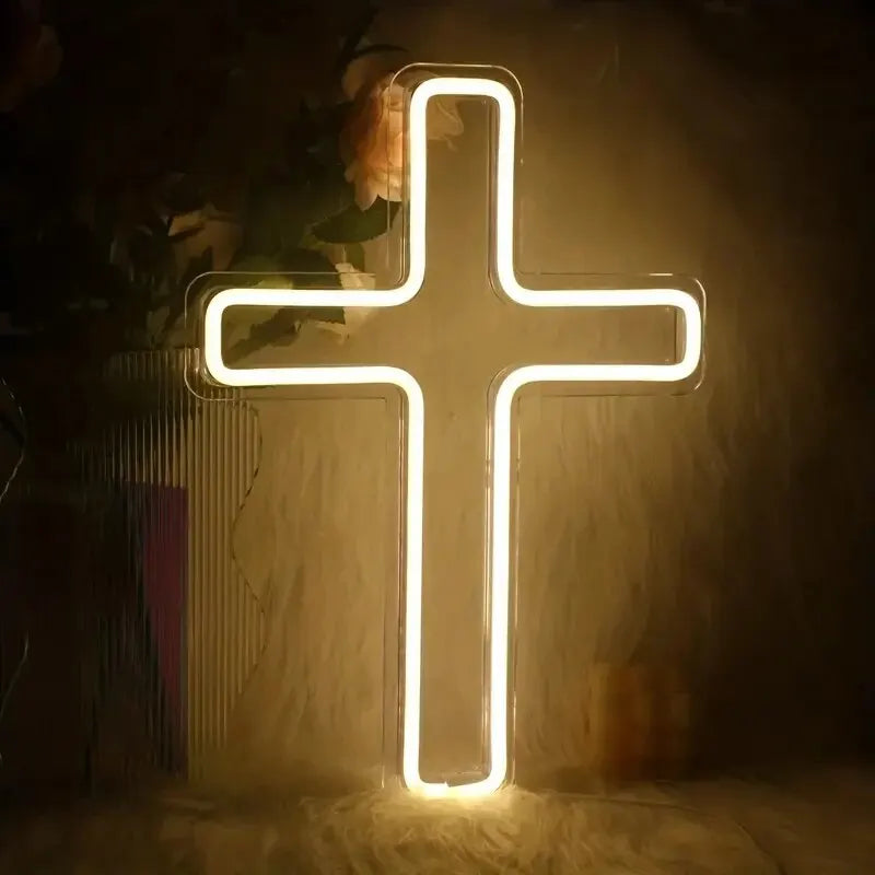 Jesus Cross Neon Signs, LED Neon Lights Signs for Church's Wall Decor, USB Powered Signs for Bedroom Home Wedding Celebrations