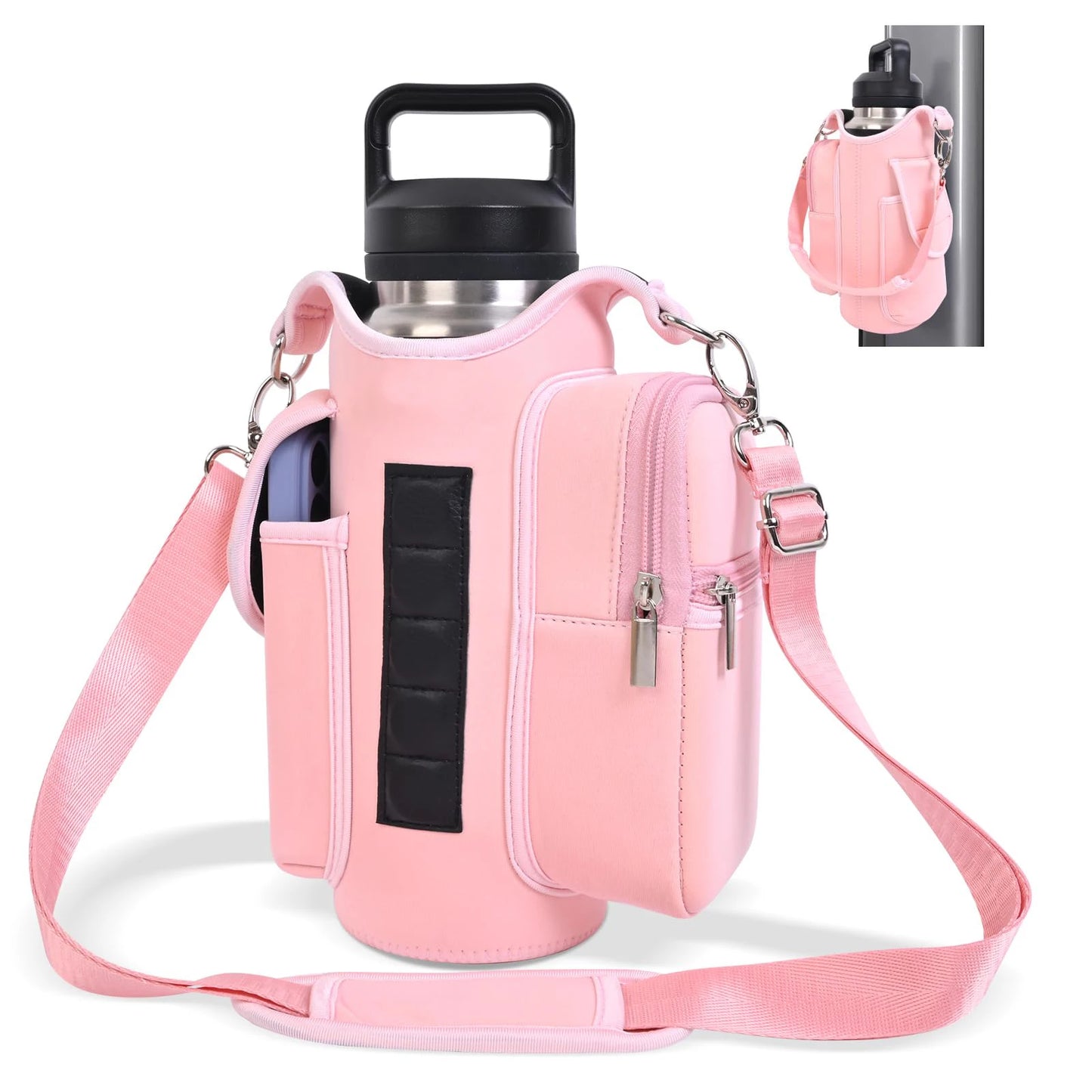 Magnetic Gym Bag Water Bottle Carrier Holder with Adjustable Shoulder Strap, 40oz Magnets Magnetic Gym Bag Bottle Pouch Sling