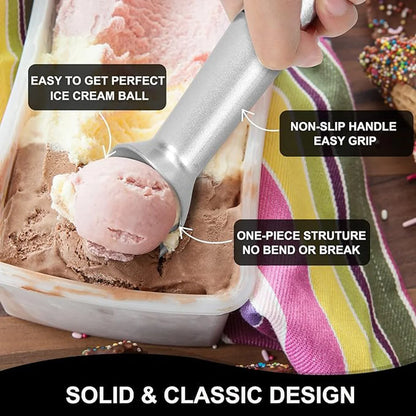 1pc Self-Warming Ice Cream Scoop - Effortless Ice Cream & Fruit Serving Tool, Durable Aluminium Alloy Construction 1.5/2/2.5/3oz