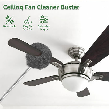 Ceiling Fan Cleaner Duster with 2 Detachable Dusting Head Ceiling Fan Blade Cleaner with Extension Pole Adjusts