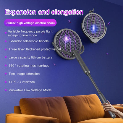 Foldable Electric Mosquito Swatter 3-in-1 Electric Mosquito Killer Anti-mosquito Lamp Rechargeable Wall-Mounted Mosquito Swatter