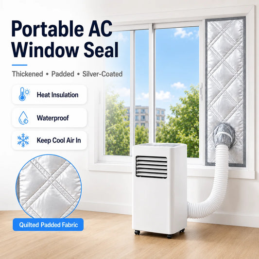 Padded Portable AC Window Seal Kit Silver Coated Sliding Window Vent Cloth for Air Conditioner Exhaust Hose Insulation