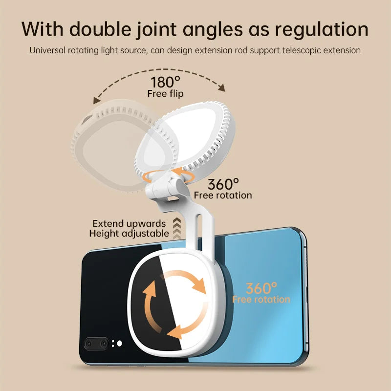 Magnetic Phone Selfie Light with Mirror, Rechargeable LED Ring Light, Black & White, Portable for Makeup, TikTok, Vlog & Video C