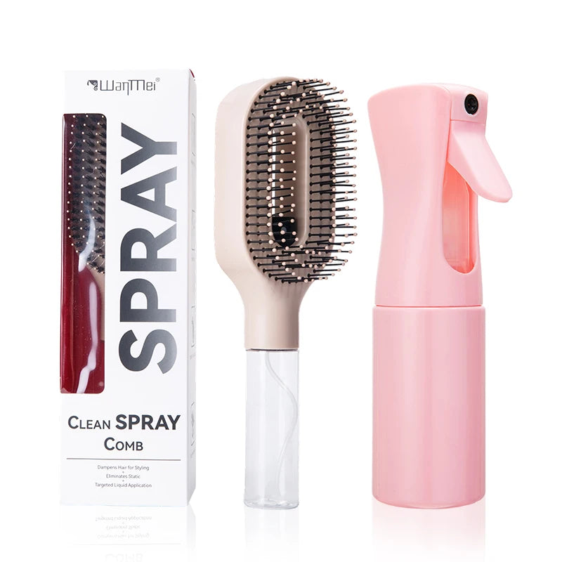 2-in-1 Spray Hair Brush Set Detangling Anti-Static Scalp Massage Comb with Continuous Mist Spray Bottle for Wet Dry Hair Styling
