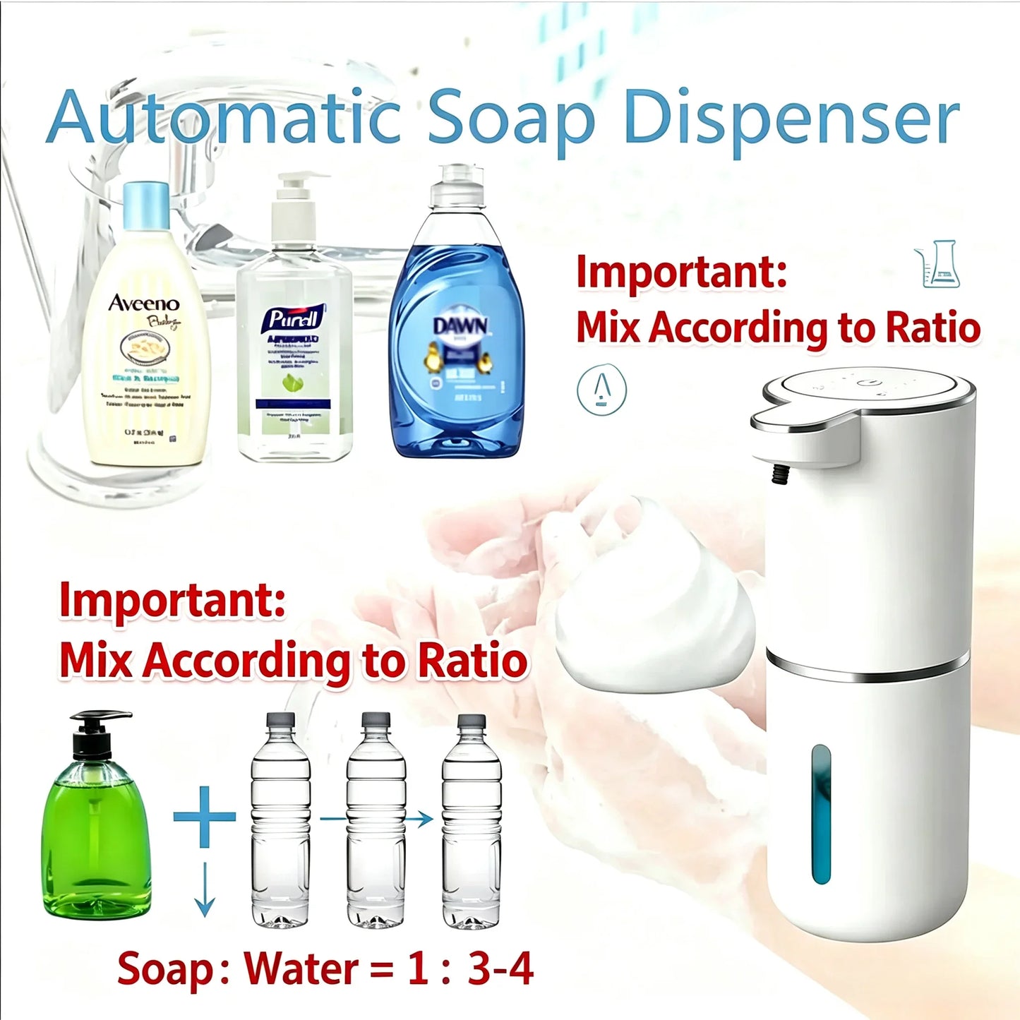 Automatic Liquid/Foma Soap Dispenser, Touchless Electric Dispenser, USB Rechargeable with Infrared Sensor for Bathroom,Kitchen