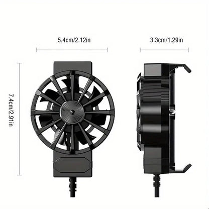 Portable phone cooler, phone fan cooler, device temperature control, compact design,