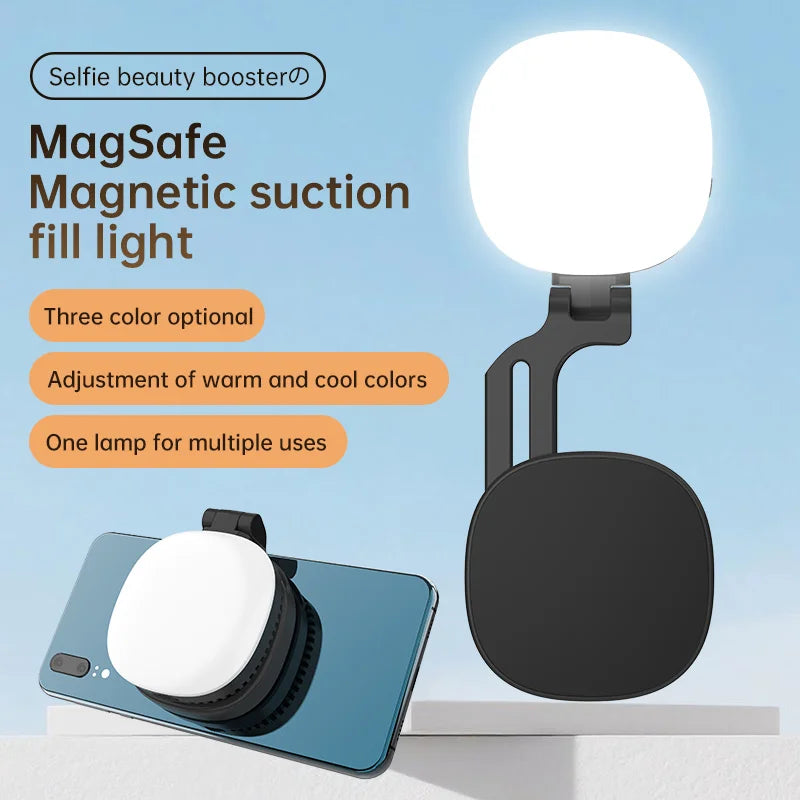 Magnetic Phone Selfie Light with Mirror, Rechargeable LED Ring Light, Black & White, Portable for Makeup, TikTok, Vlog & Video C