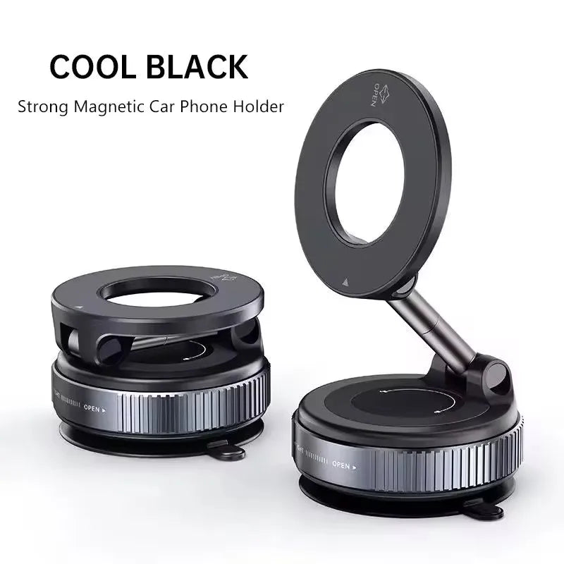 Strong Magnetic Car Phone Holder Foldable Magsafe Design 360° Adjustable Vacuum Mount for Car/Desk/Bathroom/Universal Use Metal