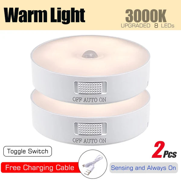 Motion Sensor Light USB Rechargeable Night Light LED Lamp for Kitchen Bedroom Stairs Hallway Cabinet Closet Wardrobe Nightlight