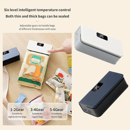 Portable Mini Bag Sealer with Cutter 6 Speed Adjustment LED Display No Preheating Food Storage Bag Heat Sealer
